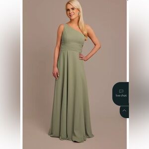 David's Bridal Chiffon One-Shoulder Dress with Tie